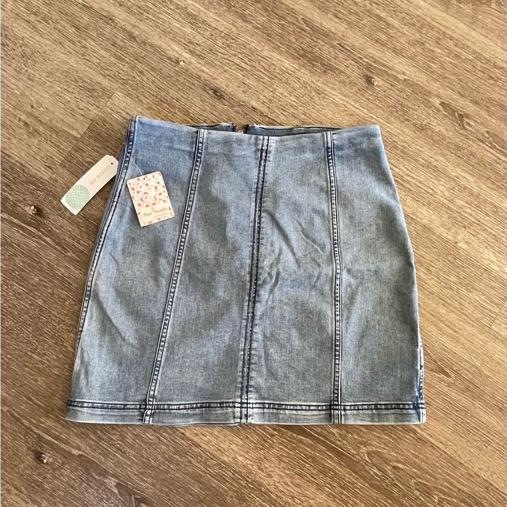 Free People Blue Denim Pencil Skirt